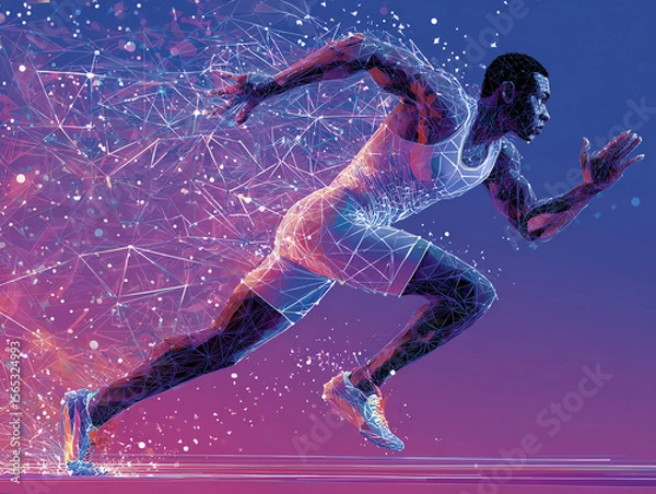 Fototapeta Dynamic runner in vibrant abstract setting.