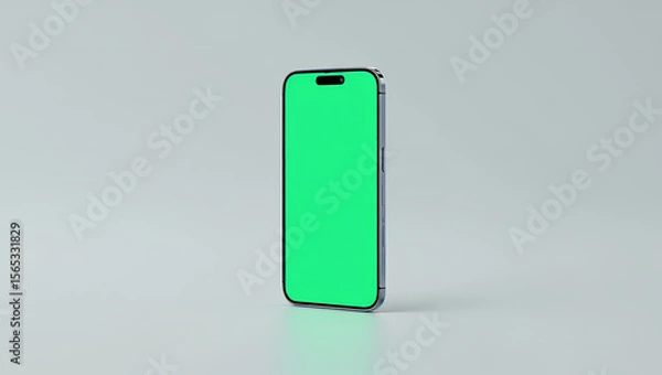 Fototapeta Ai generated image of silver smartphone with green screen, isolated on white background