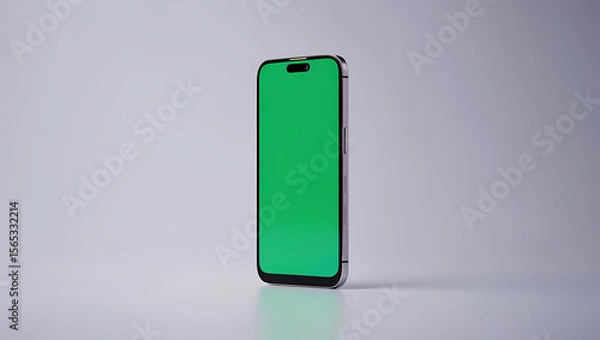 Fototapeta Ai generated image of silver smartphone with a green screen, isolated on white background