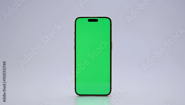 Fototapeta Ai generated image of closeup of a smartphone with a bright green screen, isolated on white background