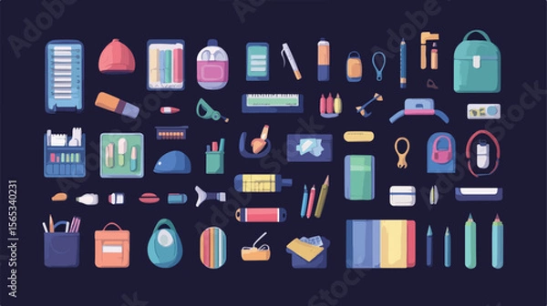 Obraz Bundle of Fifty School Supplies Flat Style Icon