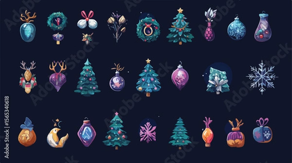Obraz Bundle of Forty Merry Christmas Set in Flat Style