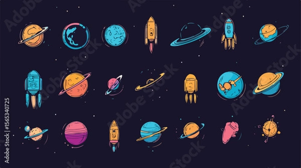 Obraz Bundle of 40 Space Badges Line Style Icons