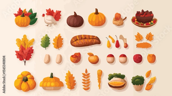 Obraz Thanksgiving Day Set Icons Bundle with 40 Festive Elements for Creative Projects