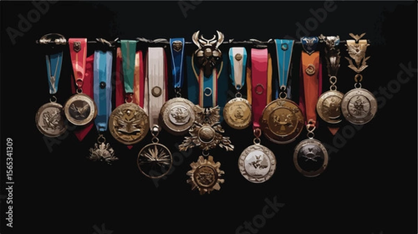 Obraz Assortment of Medals and Trophies Awards in Flat Vector Style