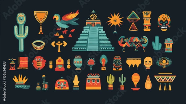 Obraz Vibrant Mexican Culture Icons Set in Flat Vector Design