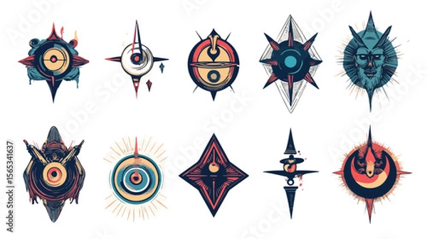 Obraz Bundle of Nine Esoteric Art Set Icons in White
