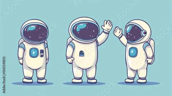 Obraz Astronaut Cartoon Character Holding Bottle of Milk Waving in Space