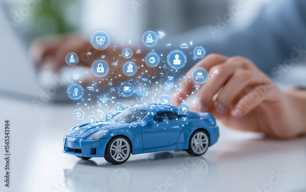 Fototapeta Concept of Digital Car Innovation with Technology Integration