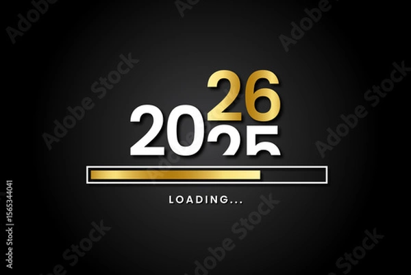 Obraz Loading process ahead of new year 2026. Symbol of new year celebration 2026. Creative festive banner with shiny gold color