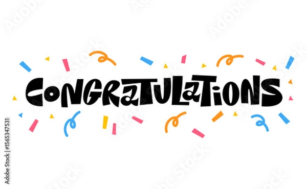 Obraz Congratulations banner lettering design. Fun and joyful typographic message with confetti