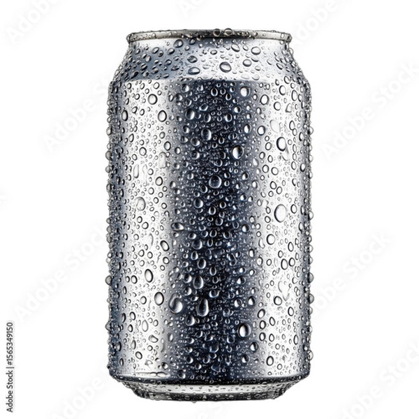 Fototapeta Icy Beverage Can: A close-up shot captures a sleek, silver can glistening with condensation, its surface adorned with water droplets, promising refreshment. 