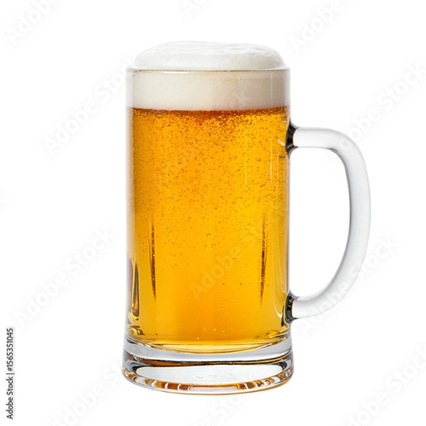 Fototapeta Beer mug or stein with light beer and foam, isolated on transparent background, drinks menu, Oktoberfest celebration. Bars and pubs, meeting with friends, brewery