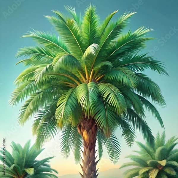 Fototapeta view of green palm tree species with beautiful fol