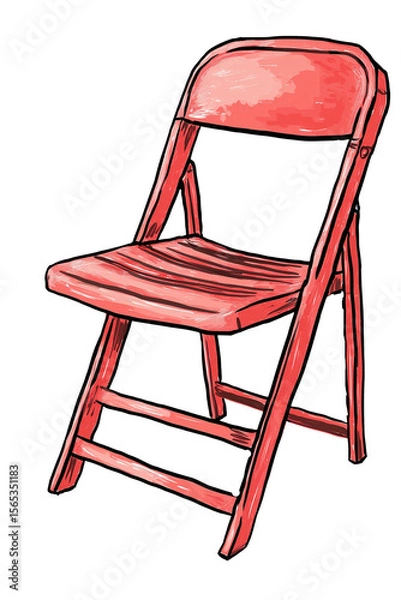 Fototapeta Hand-drawn red folding chair illustration with watercolor texture, perfect for outdoor events, casual seating, or home furniture themes with a rustic artistic touch
