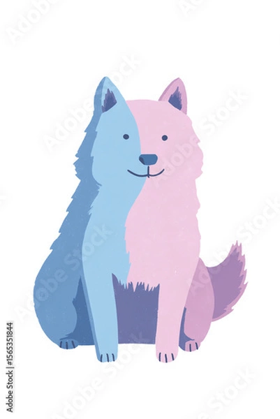 Fototapeta Cute half-pink, half-blue dog illustration, creating a whimsical and unique pet-themed design perfect for children's content, gender reveal, or playful animal concepts

