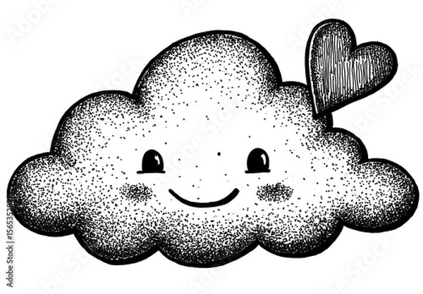 Fototapeta Happy stippled cloud illustration with a sweet little heart, expressing tenderness and dreams, ideal for loving themes, whimsical designs, or heartfelt concepts
