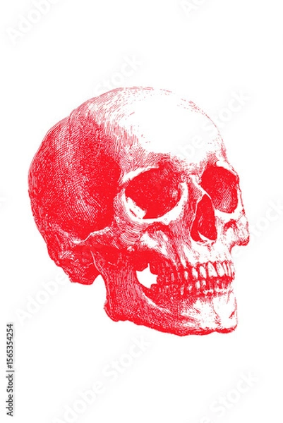 Fototapeta Detailed red skull illustration with intricate bone structure, perfect for gothic, horror, or anatomical themes, evoking a sense of mortality and danger with its stark contrast on a clean white backgr