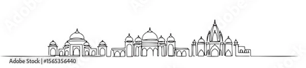 Fototapeta Line art illustration of the holy city of Varanasi with iconic temples