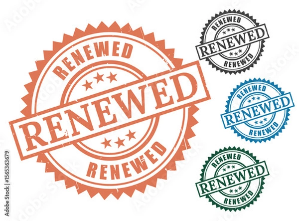 Obraz Renewed stamp vector graphic set in various colors for business and official document use case design