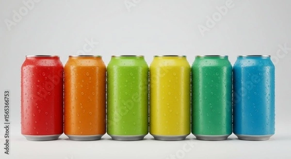 Fototapeta Assorted Icy Soda Can Mockup Collection in Vibrant Hues