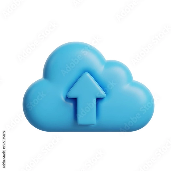 Fototapeta Rendered image of a blue cloud with an arrow pointing upwards for data transfer concept on transparent background