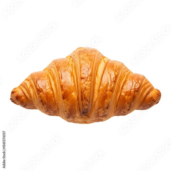 Fototapeta A single golden brown croissant with flaky layers isolated against a stark, plain backdrop here on transparent background