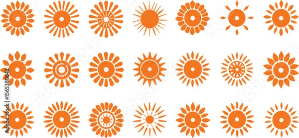 Fototapeta Vibrant sun icon with glowing rays, perfect for weather apps, summer themes, or energy projects.