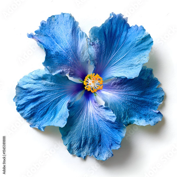 Obraz Close-up of a vibrant blue hibiscus flower with delicate petals, isolated on a white background.