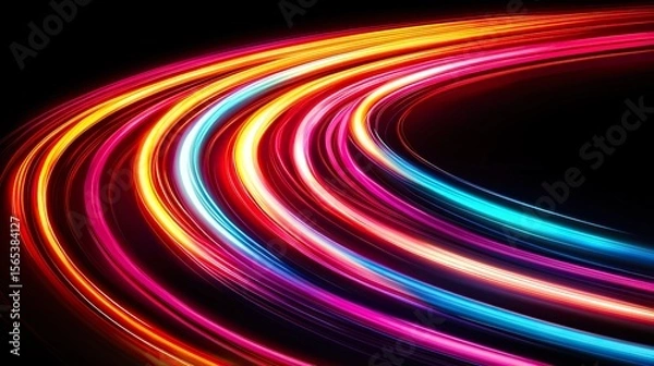 Fototapeta Abstract neon light streaks on a dark background, dynamic, futuristic