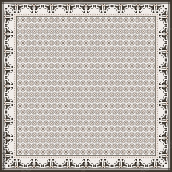 Fototapeta Hijab scarf flower abstract pattern.Ethnic geometric ornament with frame motif border hijab pattern.Design for fabric,print,scarves,shawl,kerchief,bandana,clothing,pareo,pillows,tablecloth,decoration.