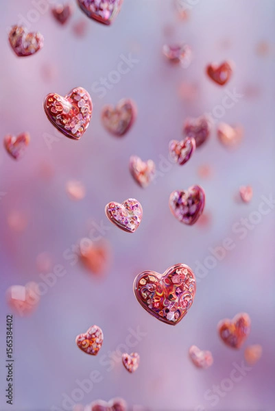 Fototapeta Ethereal Dance of Valentine's Day Hearts: A Whimsical Display of Love, Romance, and Warmth in Soft Hues and Intricate Patterns, Enchanting Essence of Affection and Passion