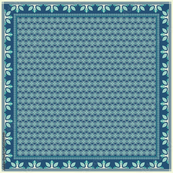 Fototapeta Hijab scarf flower abstract pattern.Ethnic geometric ornament with frame motif border hijab pattern.Design for fabric,print,scarves,shawl,kerchief,bandana,clothing,pareo,pillows,tablecloth,decoration.
