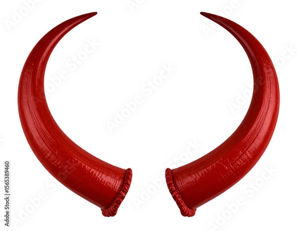 Fototapeta Side View of Red Curved Demon Horns with Sharp Tips, isolated on transparent background