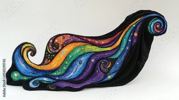 Fototapeta Intricate embroidered design of swirling, colorful cosmic waves.