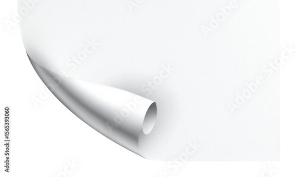 Fototapeta Realistic curls of the corners of a paper page on a transparent background with shadow, curled corners of a sheet of paper. The white edges of the vector stickers are curved. Corners of paper scroll