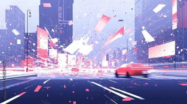 Fototapeta Abstract city street scene with dynamic movement.
