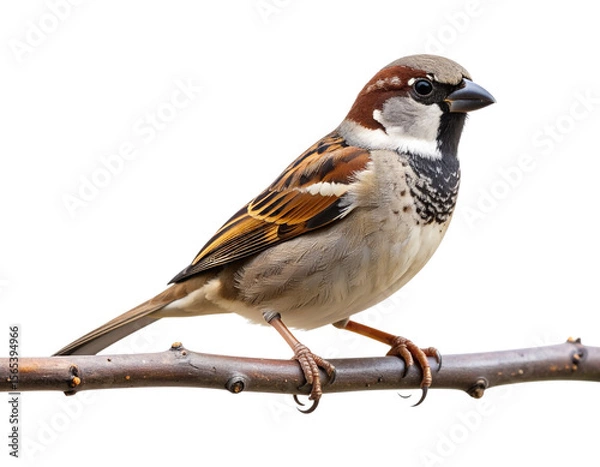 Fototapeta Sparrow Perched on a Thin Branch with Soft Background, isolated on transparent background