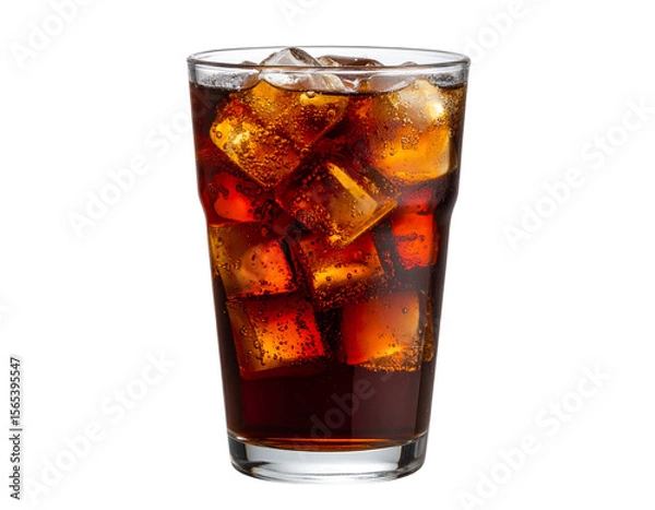 Fototapeta Tall Glass of Cola with Ice Cubes and Condensation Drops, isolated on transparent background