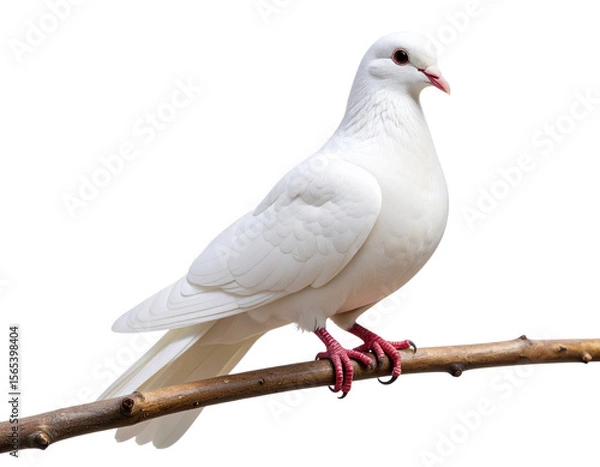 Fototapeta White Dove Perched Gracefully on a Branch, isolated on transparent background