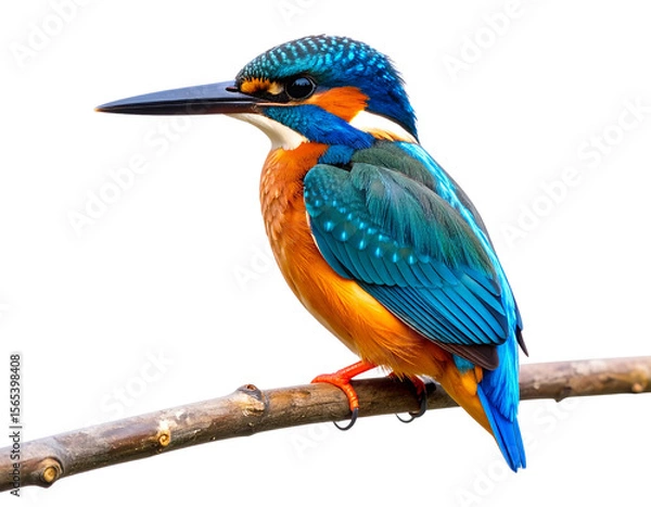 Fototapeta Vibrant Kingfisher Perched on a Branch over Water, isolated on transparent background