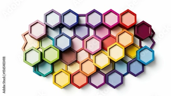 Fototapeta Colorful geometric hexagonal pattern abstract design bright colors white background