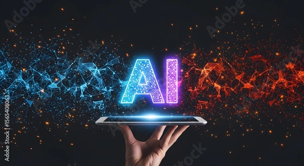 Fototapeta Artificial Intelligence Technology Concept with AI Logo on a Digital Tablet