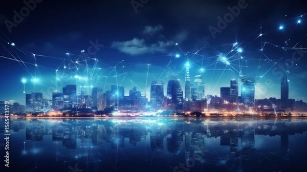 Fototapeta 5G, 6G, Big data wireless network, high speed internet, cloud computing or connect diagram technology, Data storage, service, synchronize, online, financial, Connectivity global, smart city,