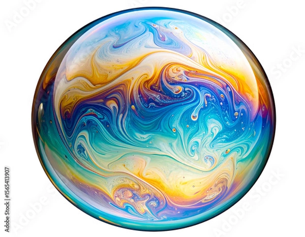 Fototapeta Close-up Macro View of Soap Bubble Surface with Detailed Color Patterns, isolated on transparent background