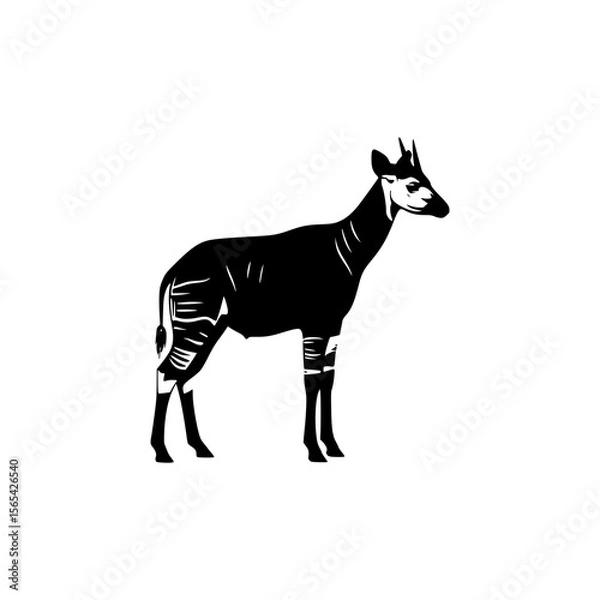 Obraz A Silhouette of an Okapi with Distinctive Stripes on its Legs and Rear