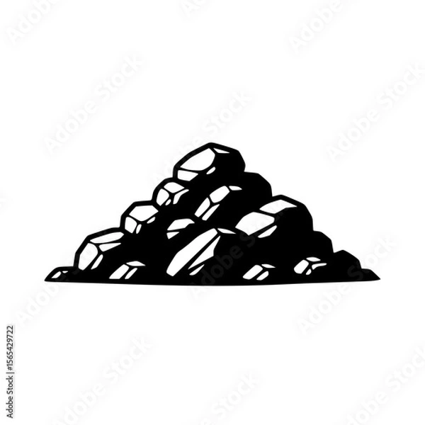 Obraz A pile of rough dark rocks forming a hill with sharp edges and shadows