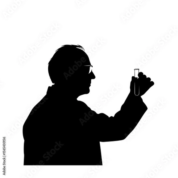 Obraz Silhouette of a scientist examining a test tube in a laboratory
