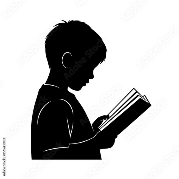 Obraz Silhouette of a young boy engrossed in reading a book, learning and imagination