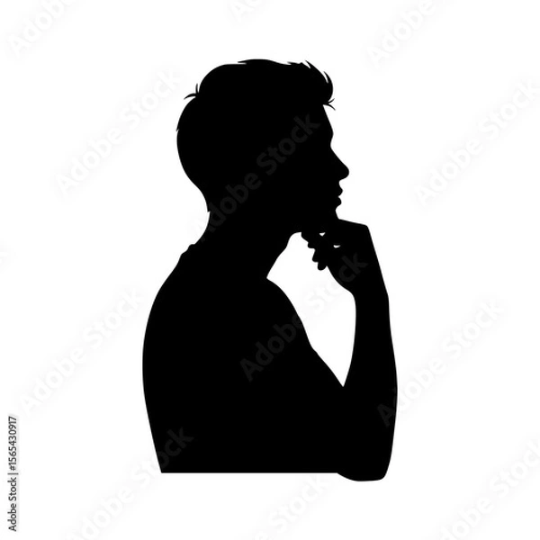 Obraz Profile Silhouette of a Young Man Deep in Thought Touching His Chin